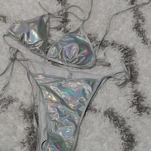 Silver Bikini Swimsuit 1X Super Sexy for the Beach, Pool or your next Cruise
